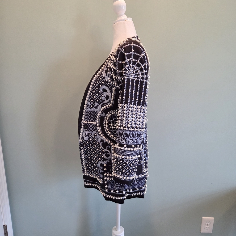 Bella Barnett Black Embellished Beaded Open Front Jacket Size S - Picture 5 of 16